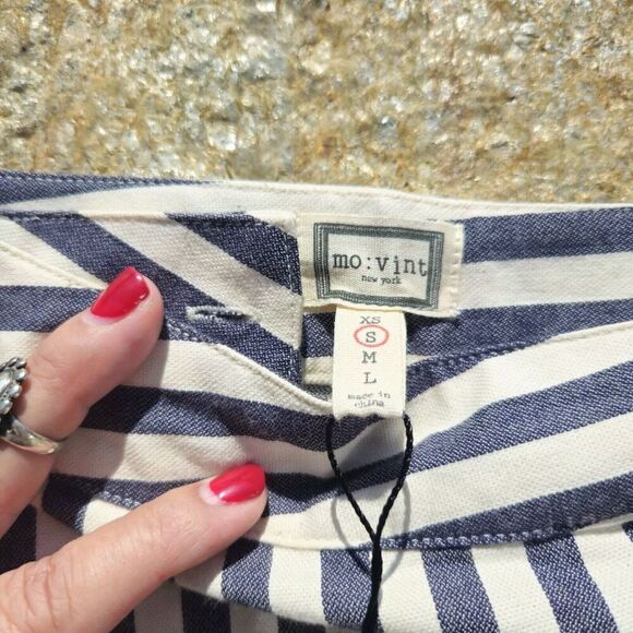 Mo:Vint Button Up Wrap Skirt White Blue Striped size Small Anthropologie 054 - Picture 2 of 6